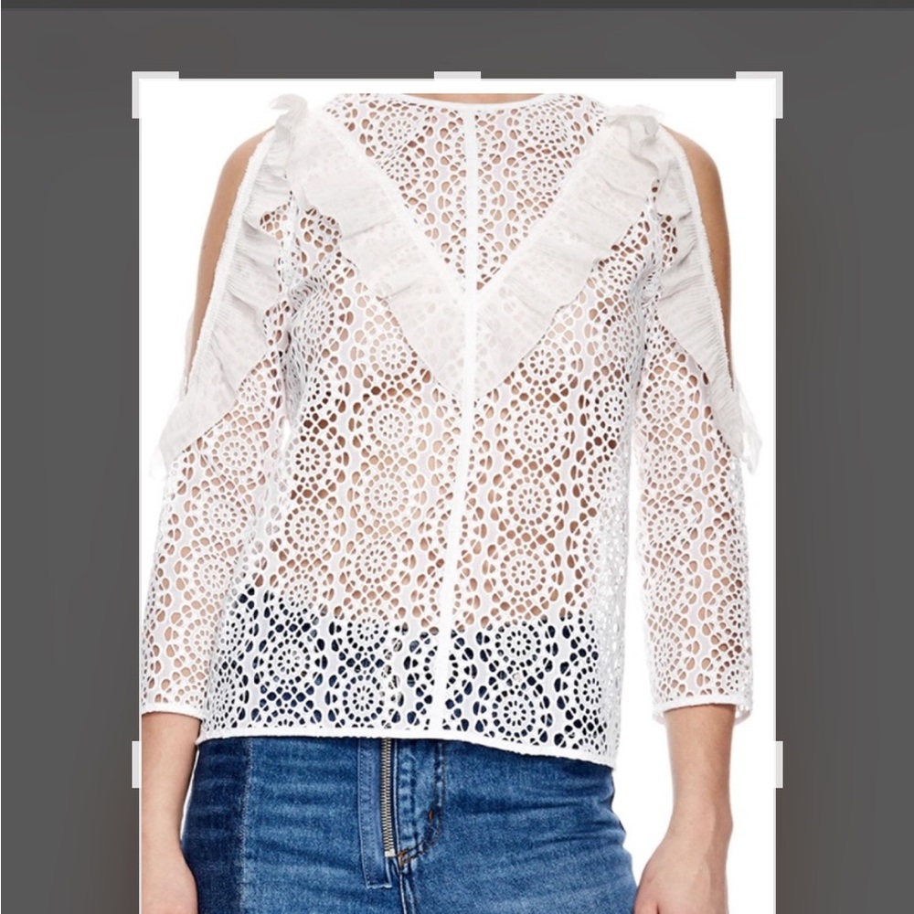 NWOT - Sandro Bonnie lace , open sleeve, V ruffle blouse.